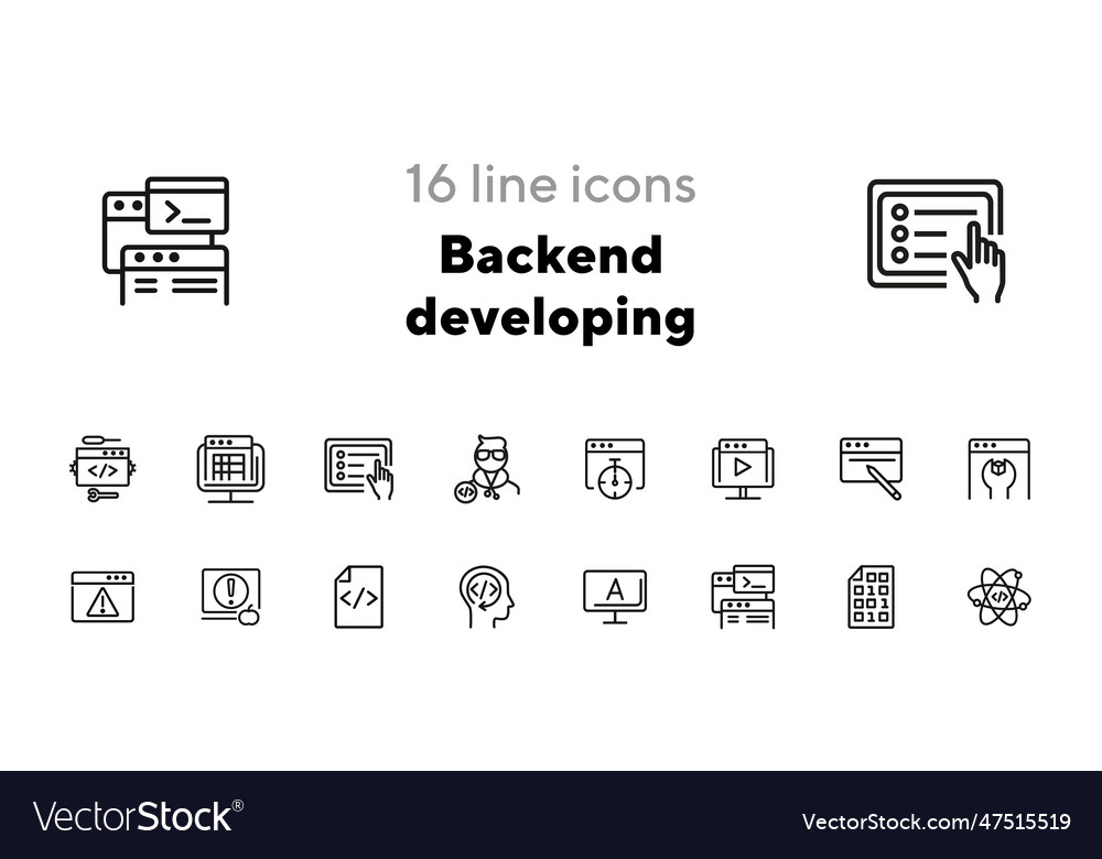 Backend developing line icon set vector image Backend developing line icon set