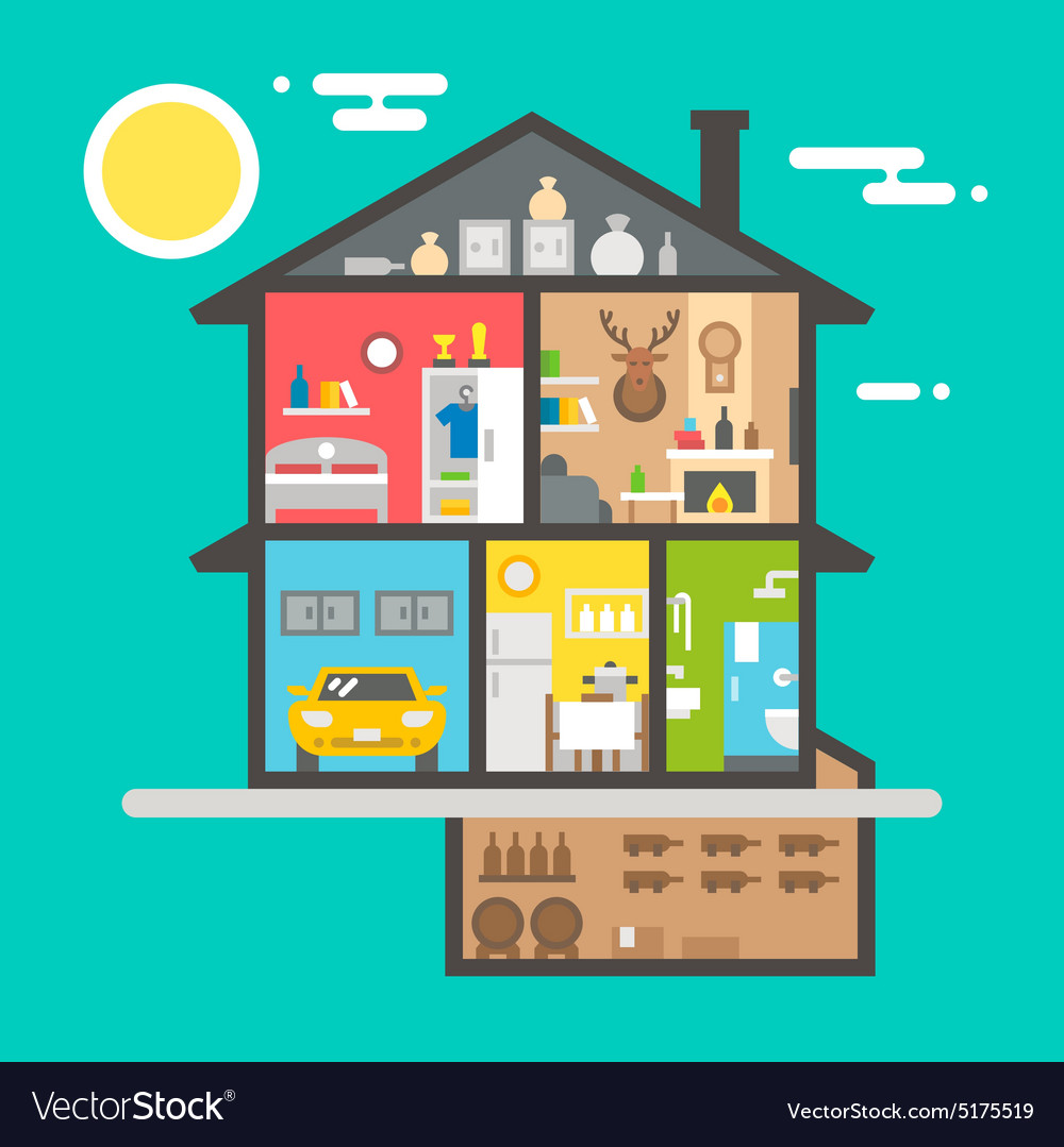 Flat design house interior Royalty Free Vector Image