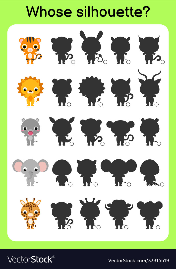 Game template find correct shadow matching vector image Game template find correct shadow matching