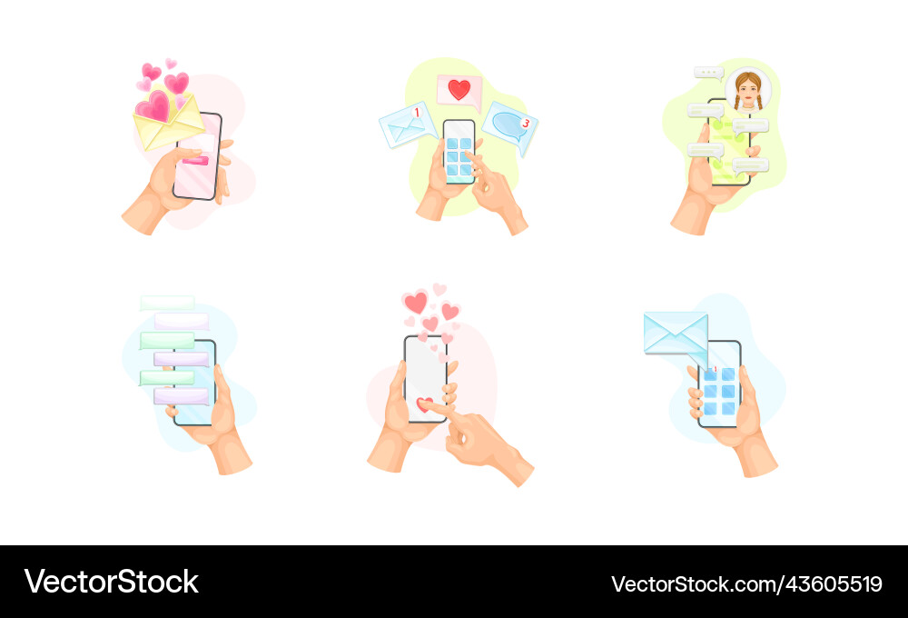 Hand with smartphone using chat software text Vector Image
