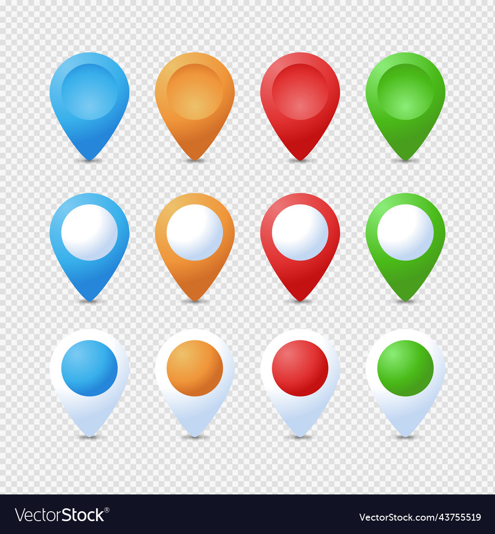 Location pins set marker 3d map pointer pin