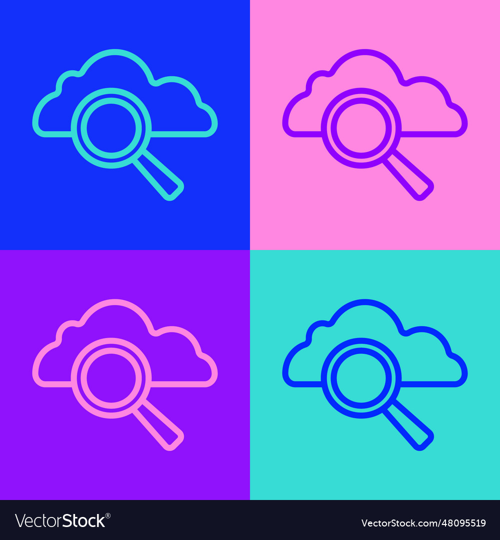Pop art line search cloud computing icon isolated vector image Pop art line search cloud computing icon isolated