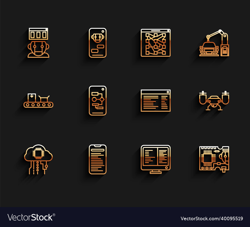 Set line internet of things robot monitor screen vector image Set line internet of things robot monitor screen