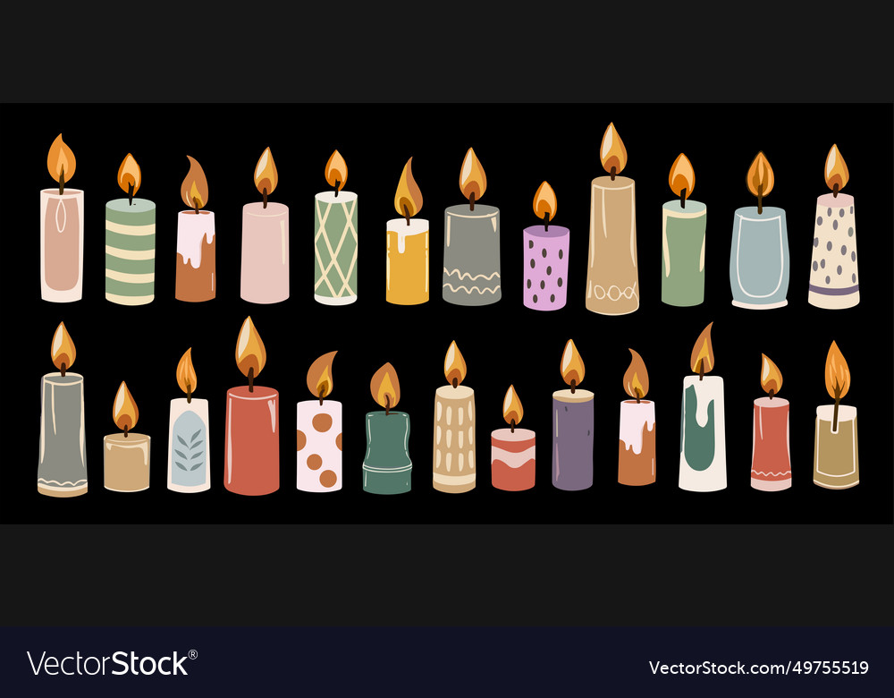 Set of various candles different shapes and color vector image Set of various candles different shapes and color