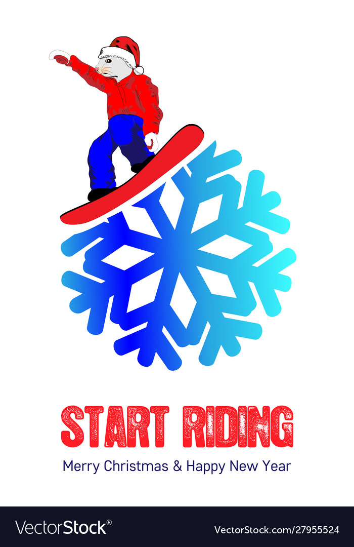 Christmas mouse on a snowboard vector image Christmas mouse on a snowboard