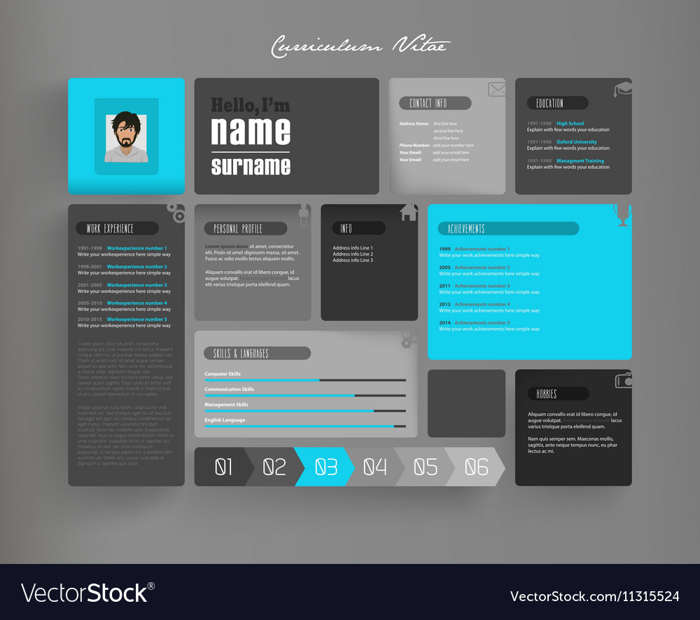 creative curriculum vitae template with tiles vector image