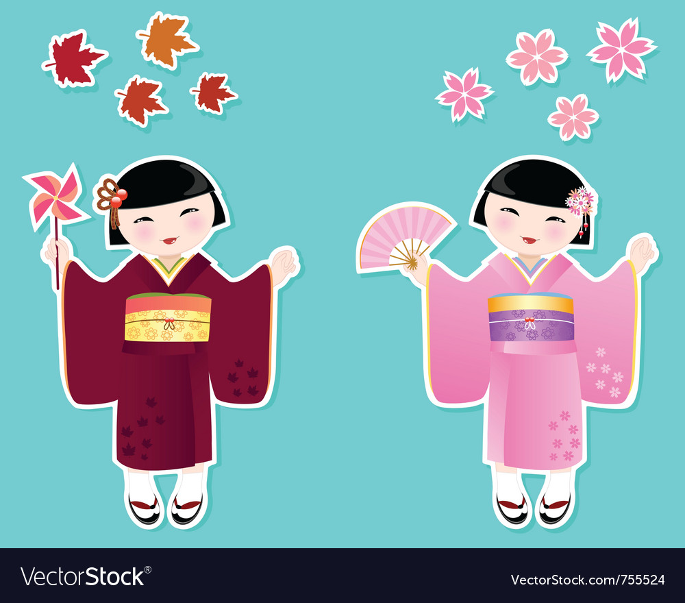 Japanese Girls in Kimonos