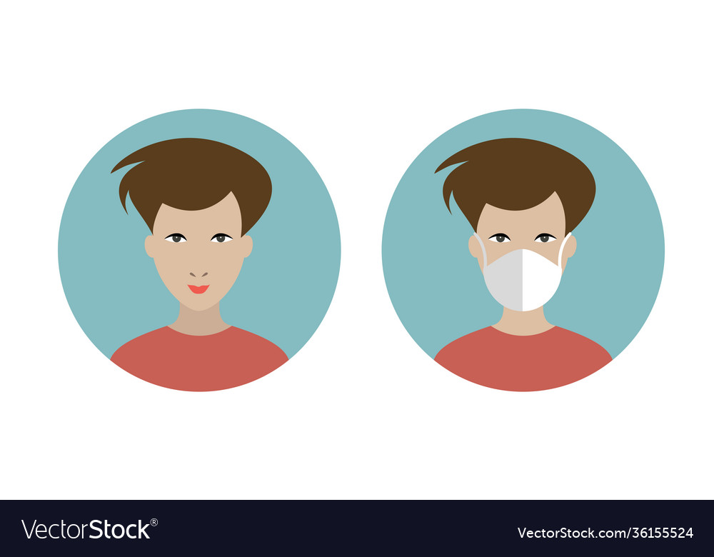 Man with and without mask protecting against