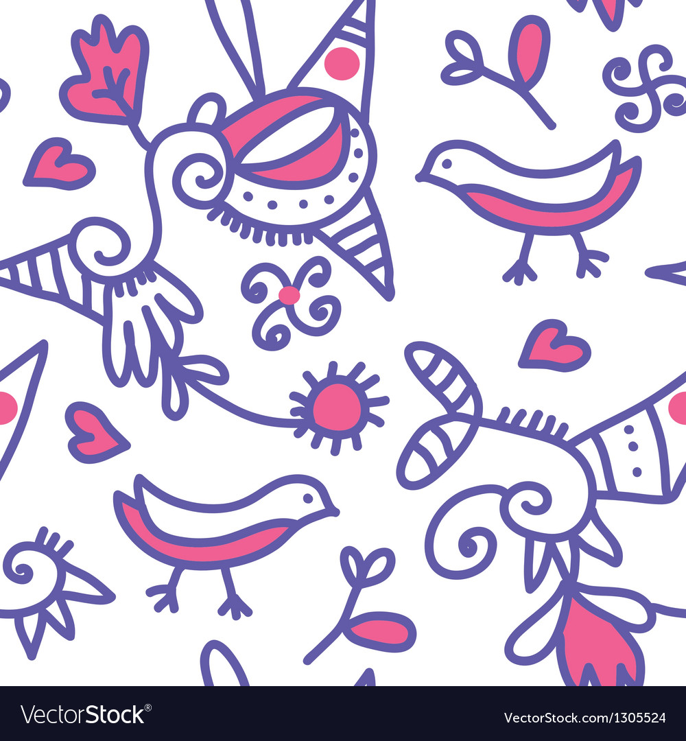 Seamless ethnic pattern with birds and objects