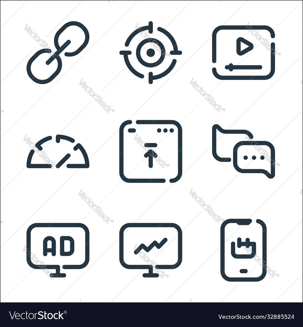 Seo line icons linear set quality vector image Seo line icons linear set quality