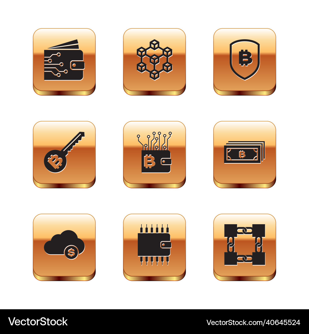 Set cryptocurrency wallet cloud mining key Vector Image