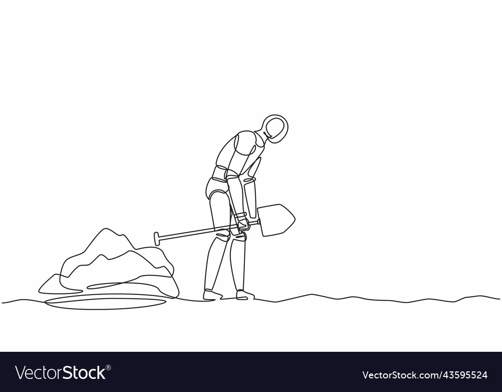 Single one line drawing robot walking unsteadily vector image Single one line drawing robot walking unsteadily