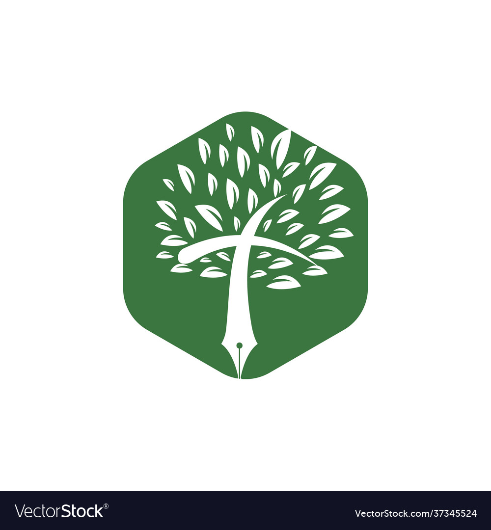 Tree pen and cross logo design template