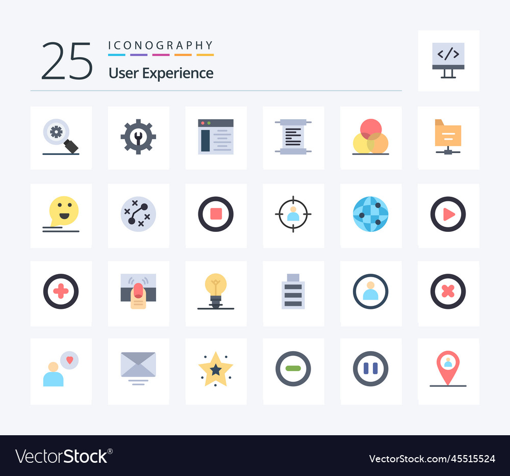 User experience 25 flat color icon pack including Vector Image