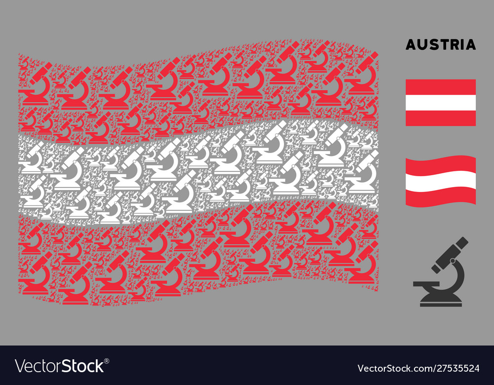 Waving austrian flag pattern microscope items vector image Waving austrian flag pattern microscope items