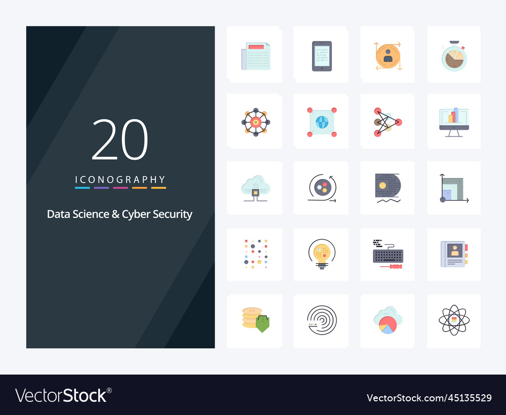 20 data science and cyber security flat color