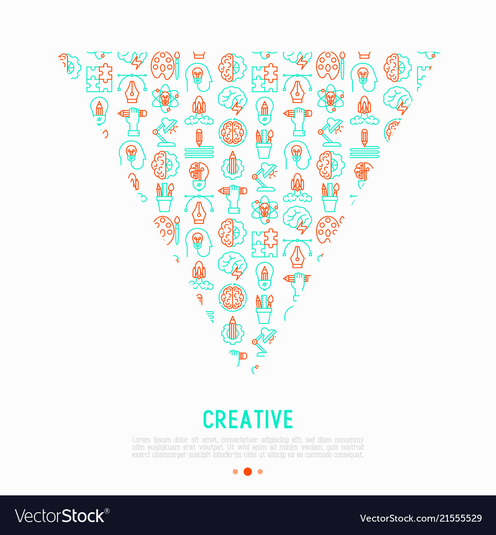 Creative concept in triangle with thin line icons vector image Creative concept in triangle with thin line icons