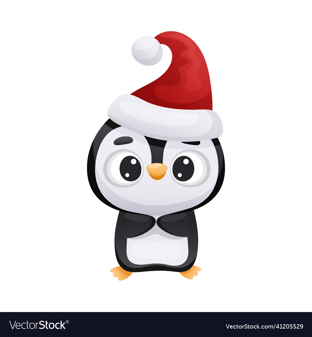 Süße große Auge Pinguin in Santa Hut liebenswert lustig vector image Süße große Auge Pinguin in Santa Hut liebenswert lustig
