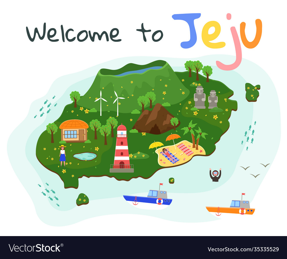 Jeju island travel map fun in uninhabited Vector Image