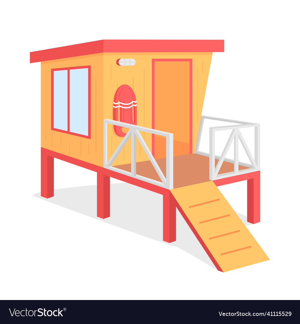 Lifeguard tower flat color object vector image Lifeguard tower flat color object