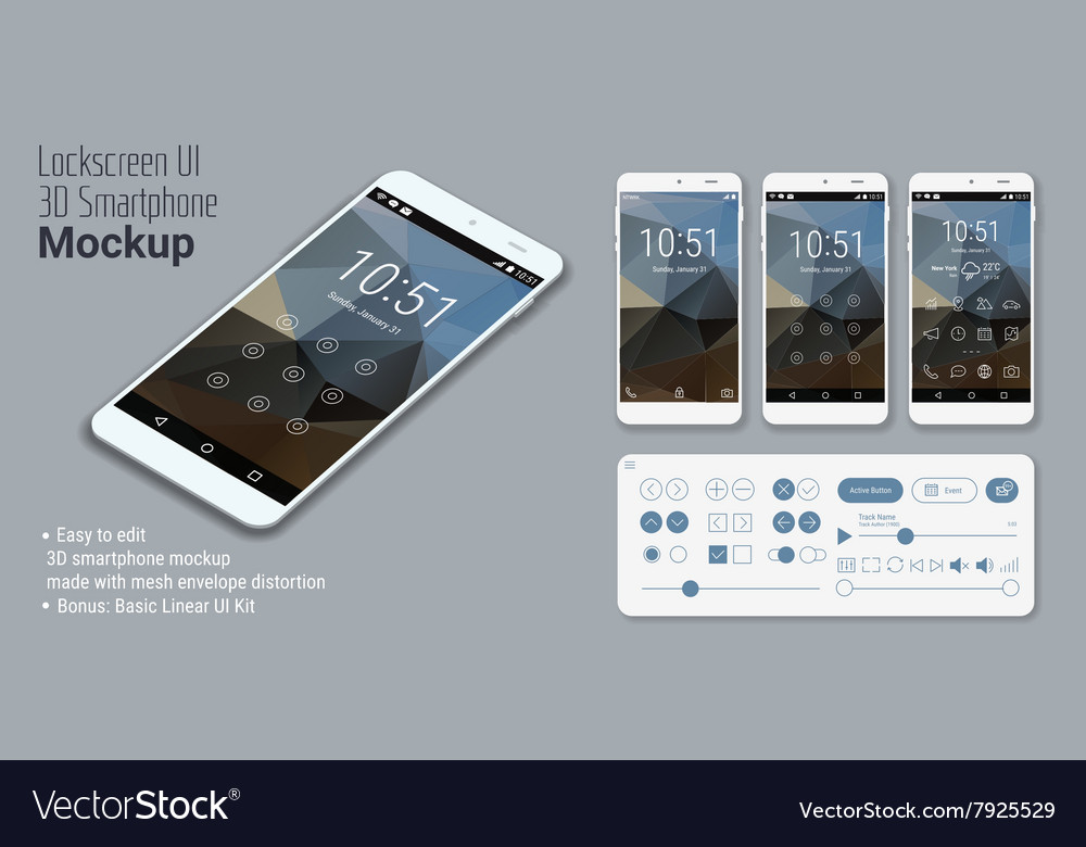 Lockscreen mobile UI smartphone mockup Royalty Free Vector