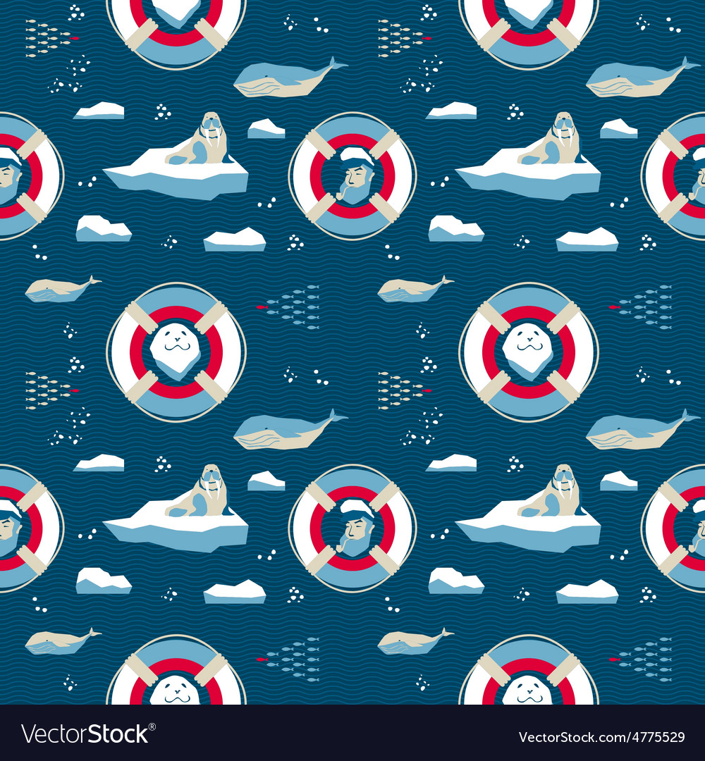 Seamless pattern in nordic style seal and captain