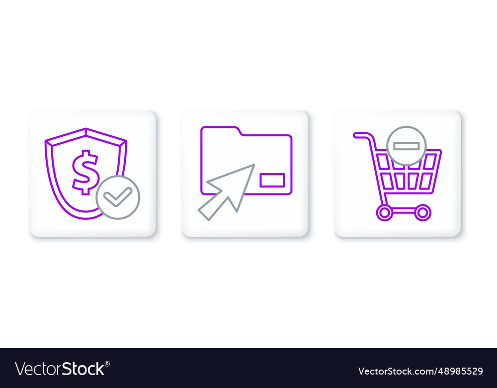 Set line remove shopping cart shield with dollar vector image Set line remove shopping cart shield with dollar