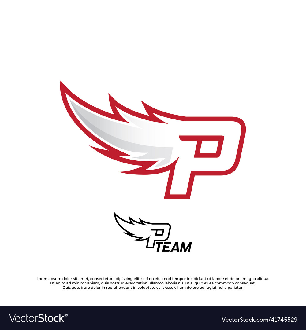 Wings logo with letter p design badges