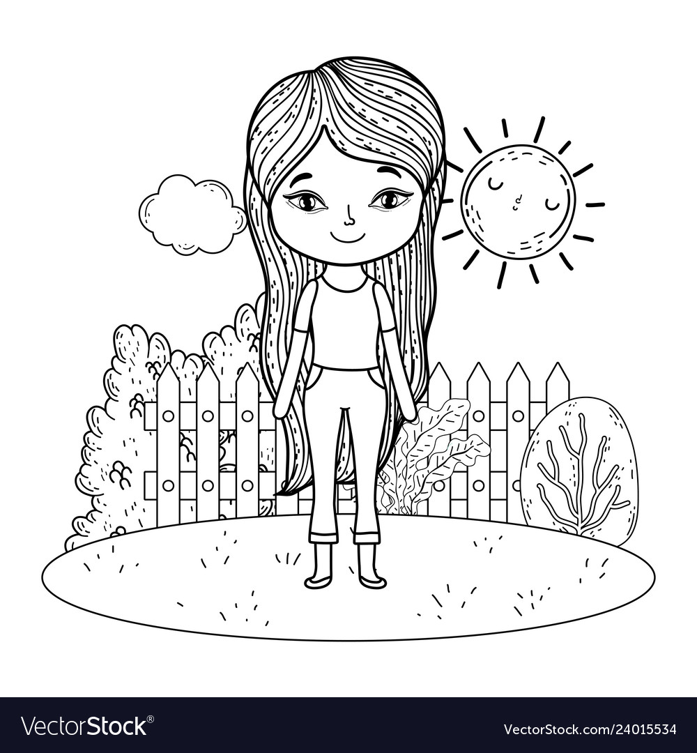 Beautiful Little Girl In The Landscape Royalty Free Vector