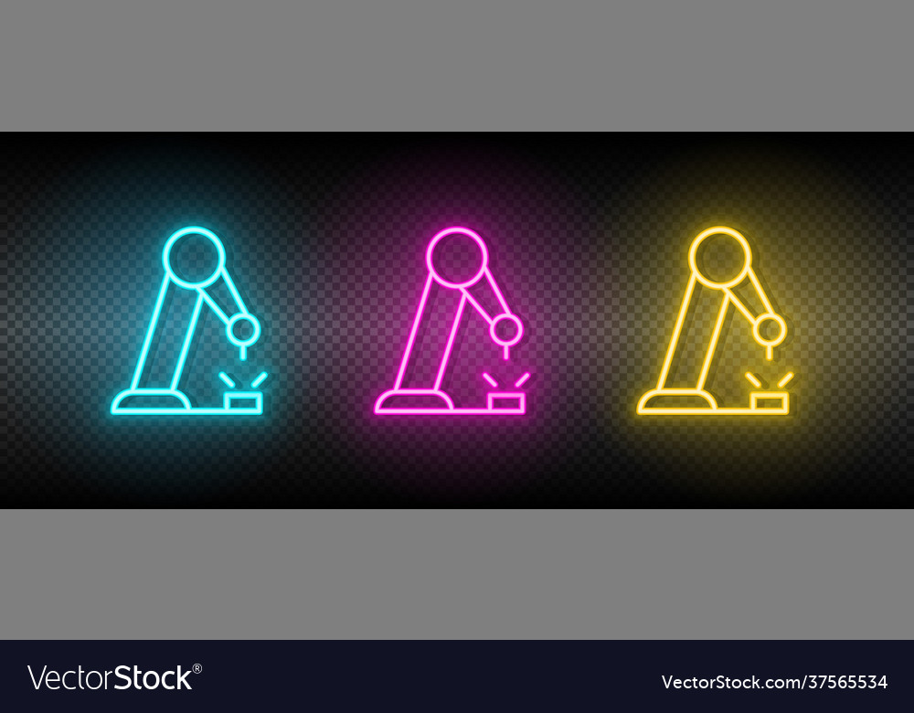 Hydraulic arm industrial arm neon icon set Vector Image