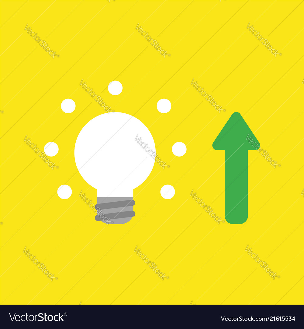 Icon concept of glowing light bulb with arrow