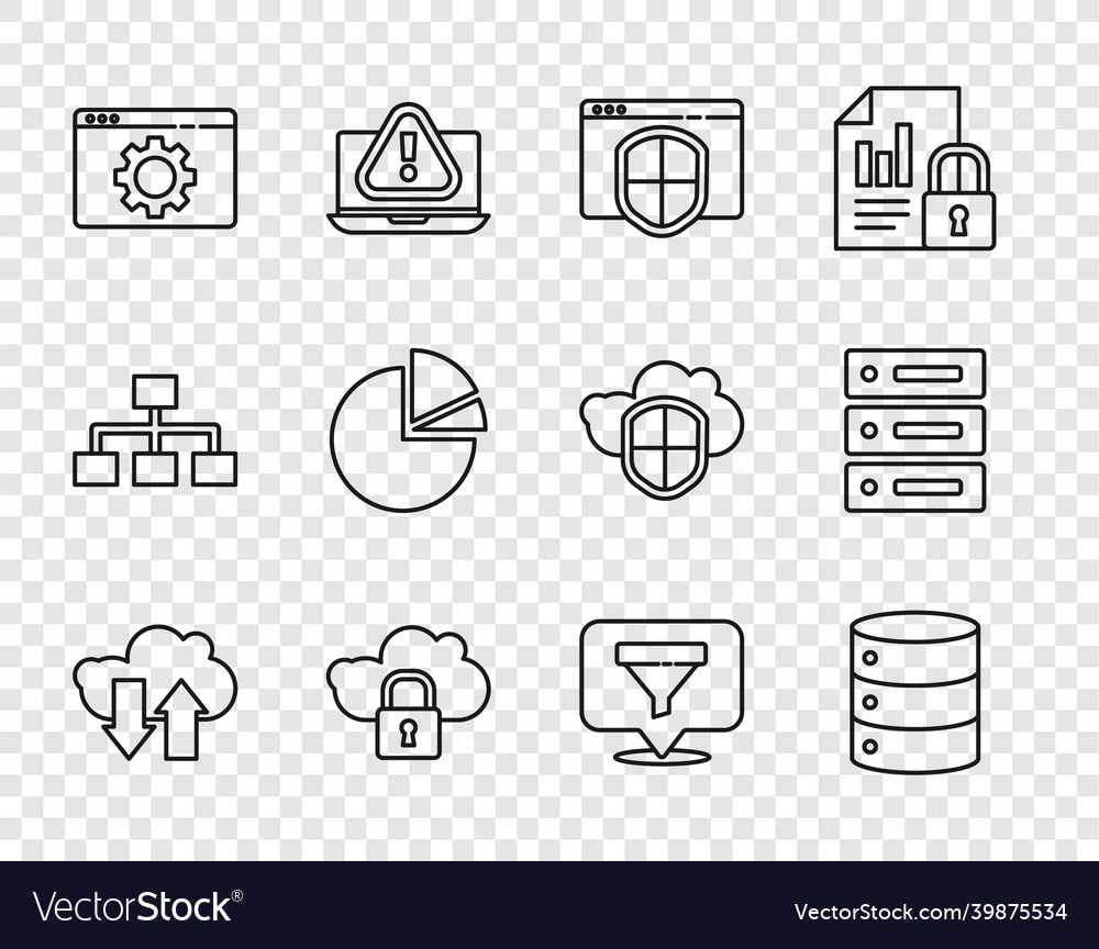 Set line cloud download and upload server data vector image Set line cloud download and upload server data