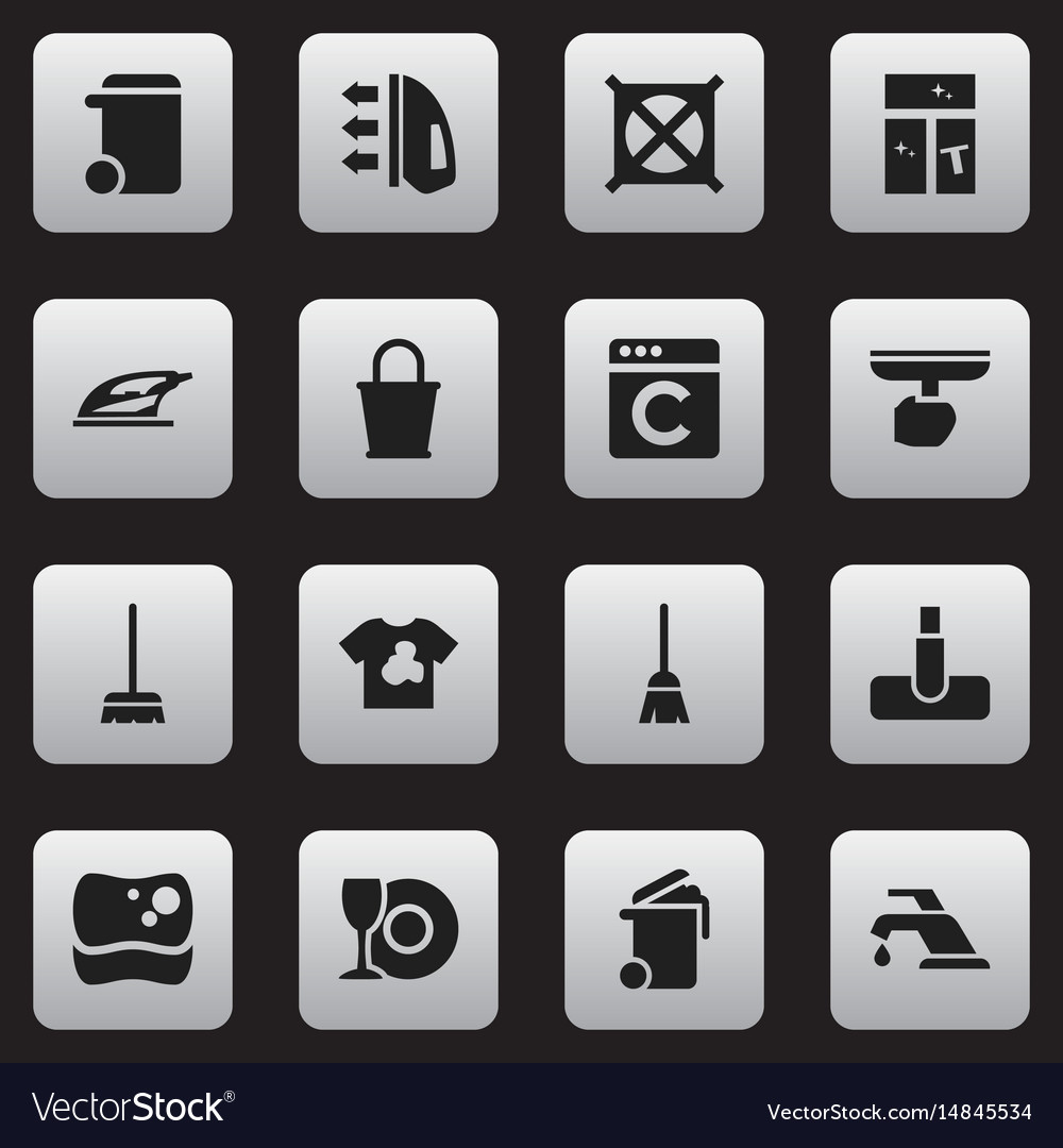 Set of 16 editable cleanup icons includes symbols