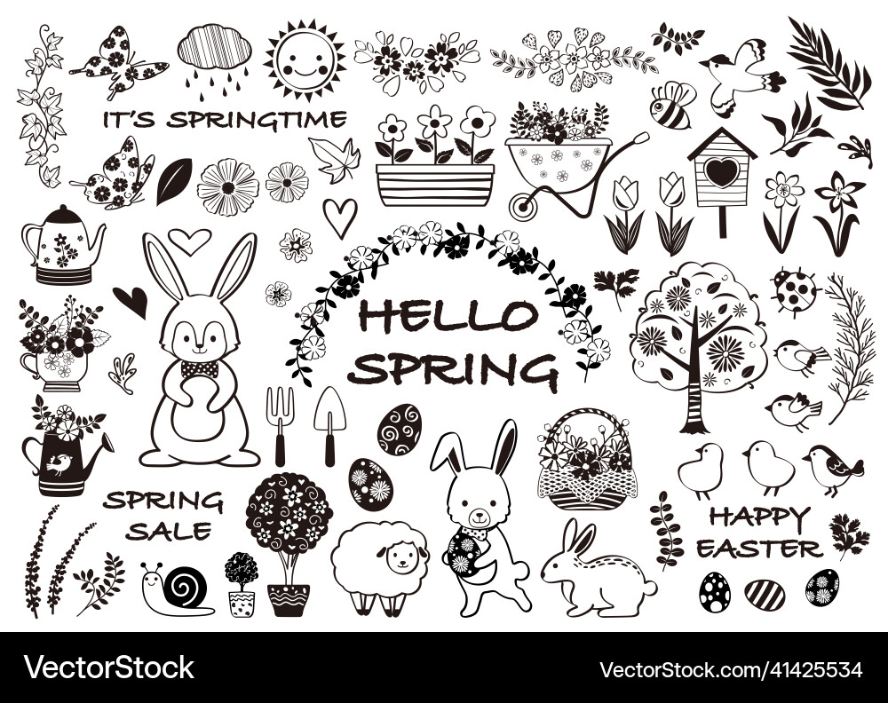 Spring and happy easter set Royalty Free Vector Image