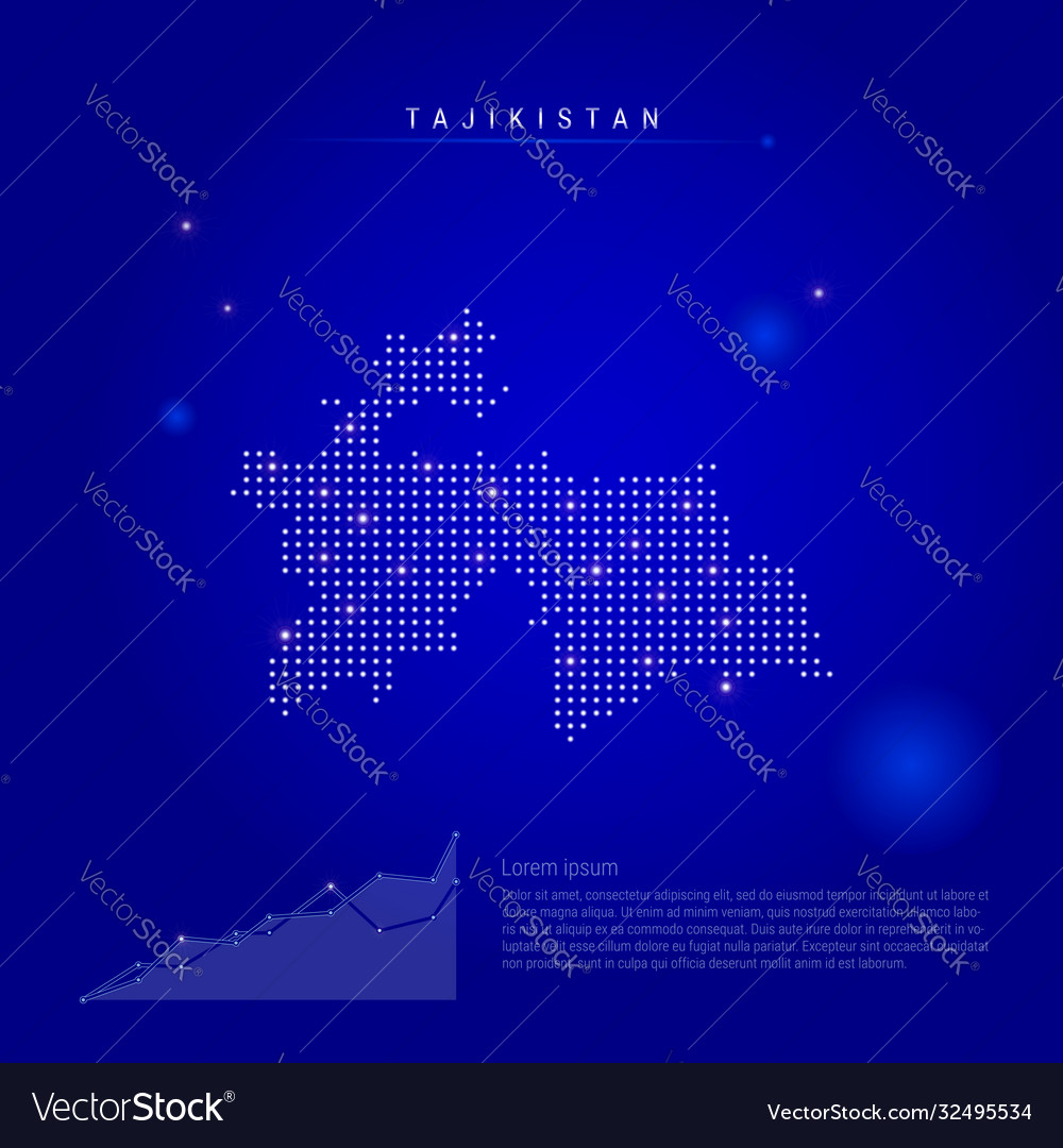 Tajikistan illuminated map with glowing dots dark