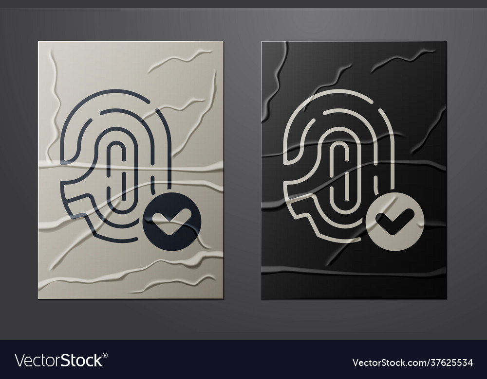 White fingerprint with check mark icon isolated vector image White fingerprint with check mark icon isolated