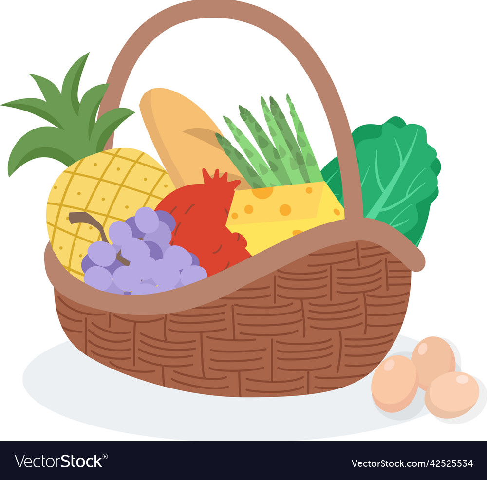 Wicker basket with various food