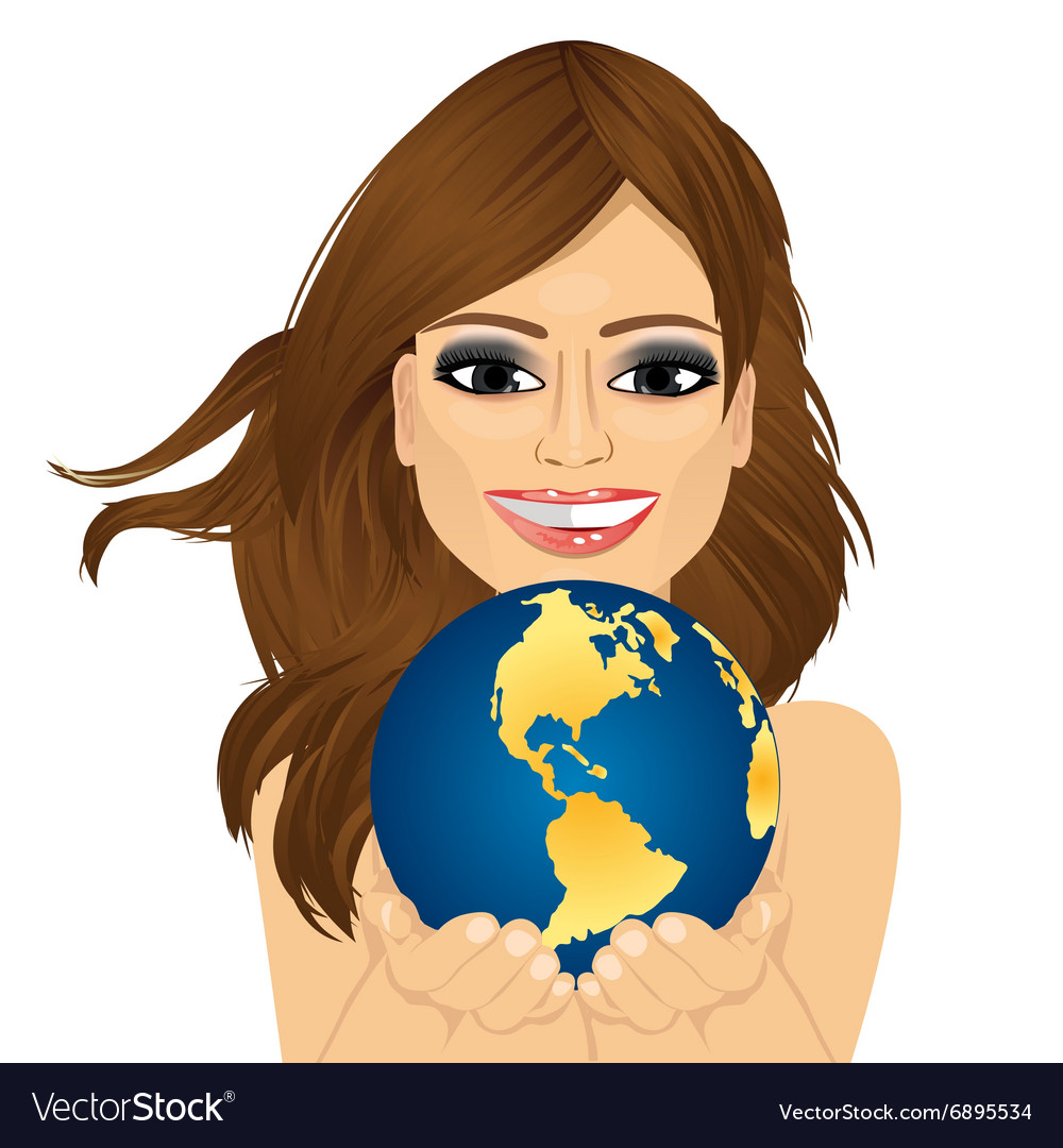 Woman holding earth globe with her hands