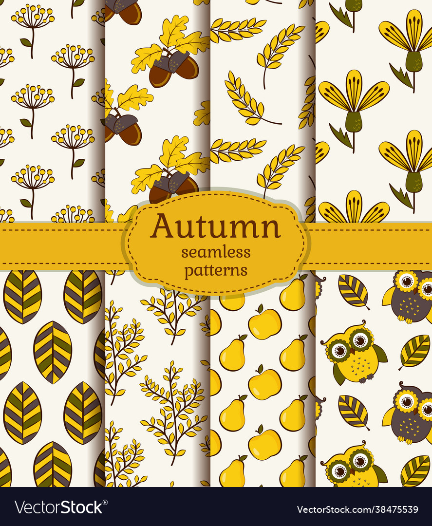 Autumn seamless patterns set vector image Autumn seamless patterns set
