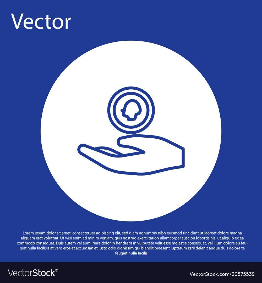 Blue line hand holding coin money icon isolated