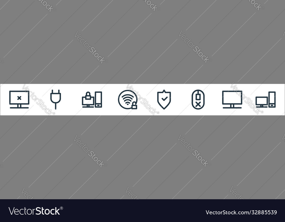 Computer hardware line icons linear set quality vector image Computer hardware line icons linear set quality