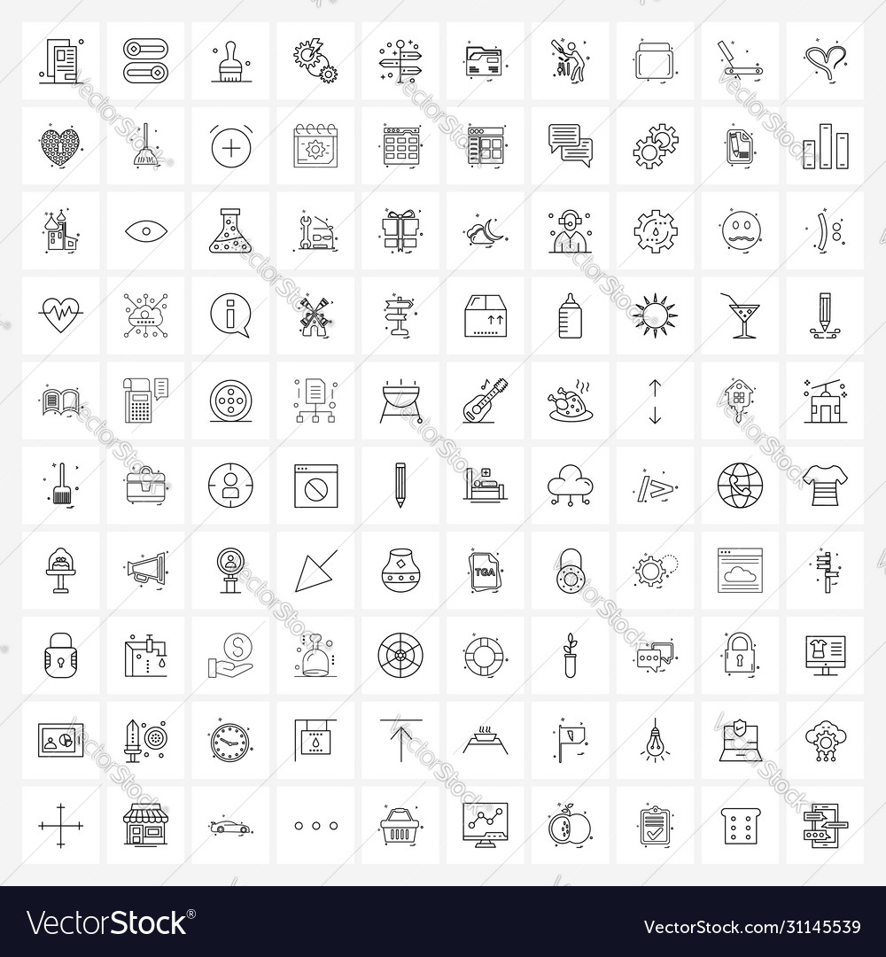 Isolated symbols set 100 simple line icons