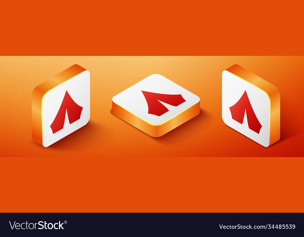 Isometric tourist tent icon isolated on orange