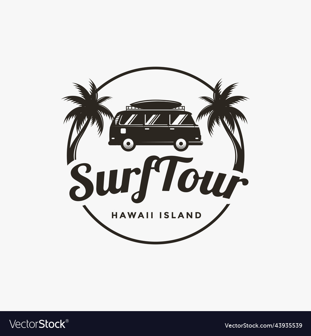 Label surf tour surf camp logo design Royalty Free Vector