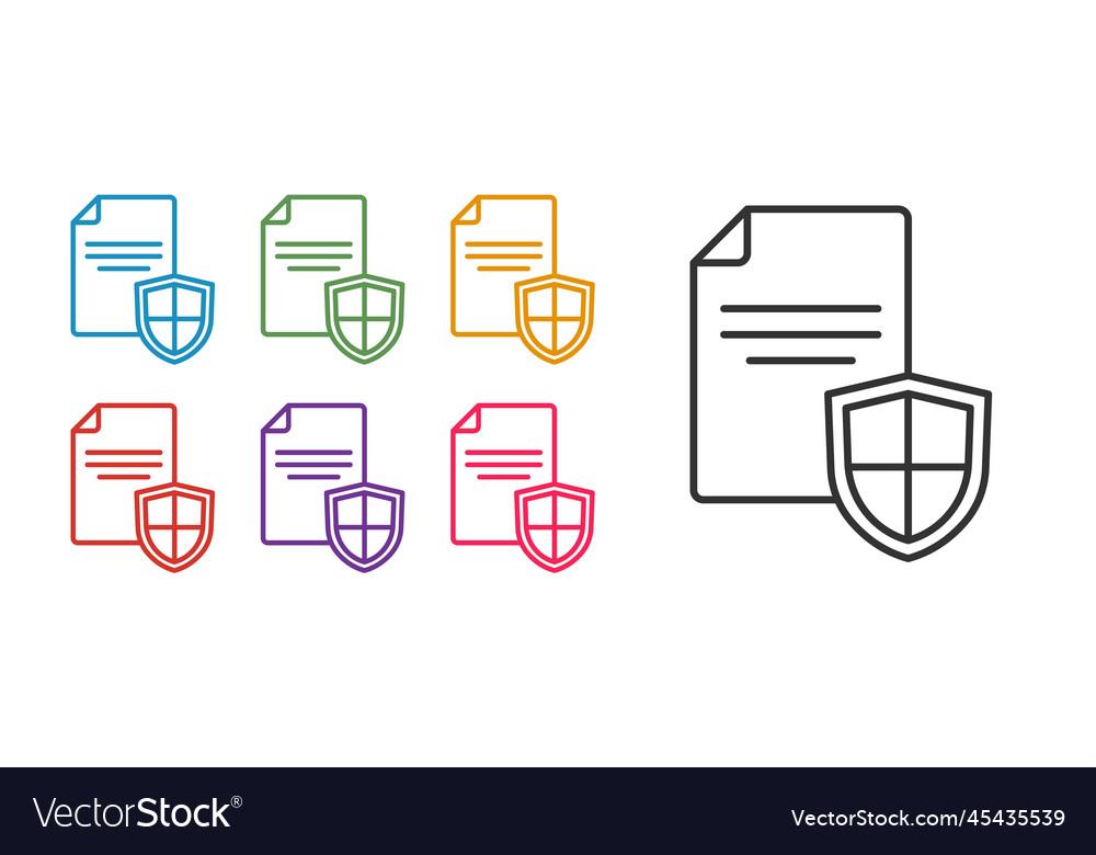 Set line contract with shield icon isolated