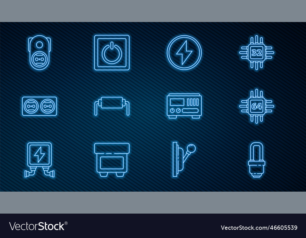 Set line led light bulb processor vector image Set line led light bulb processor