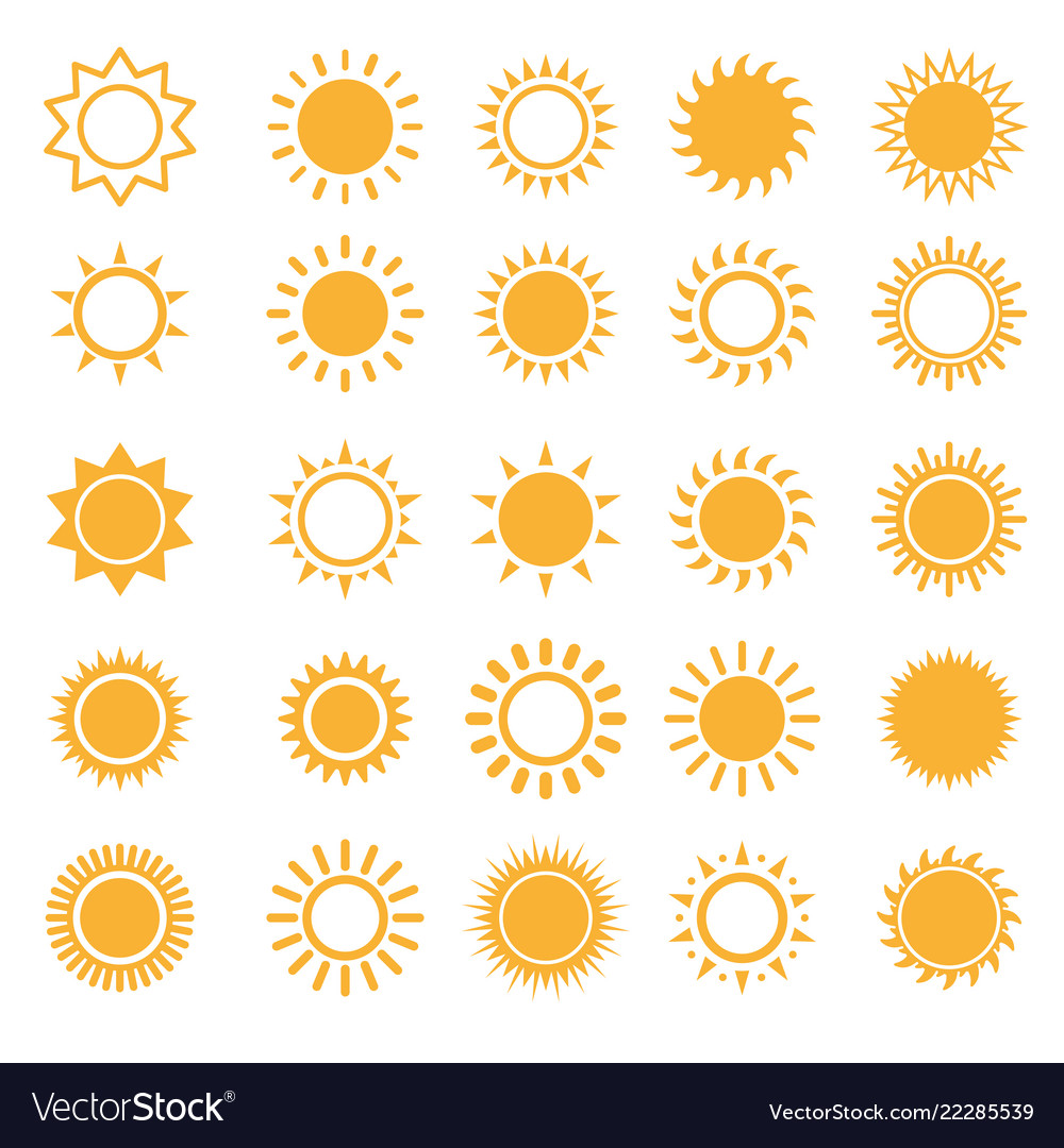 Sun Icons Isolated Set On White Royalty Free Vector Image