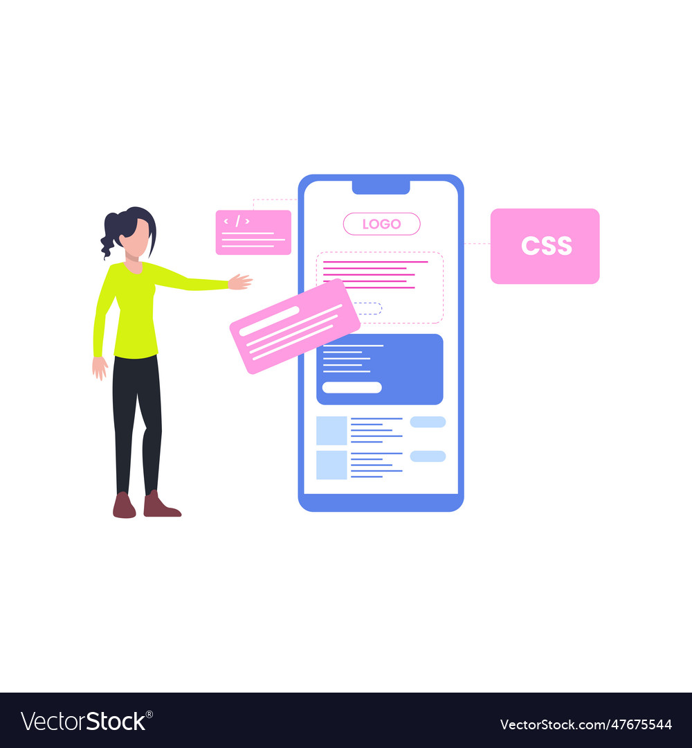 A girl coding css on mobile