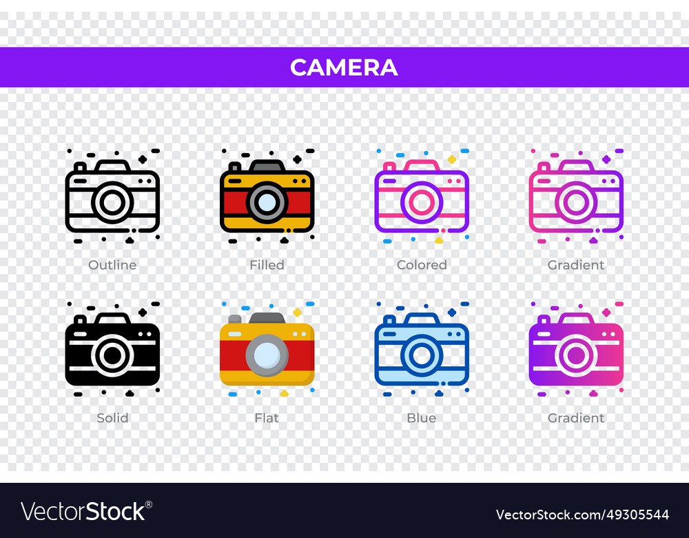 Camera icons in different style set vector image Camera icons in different style set