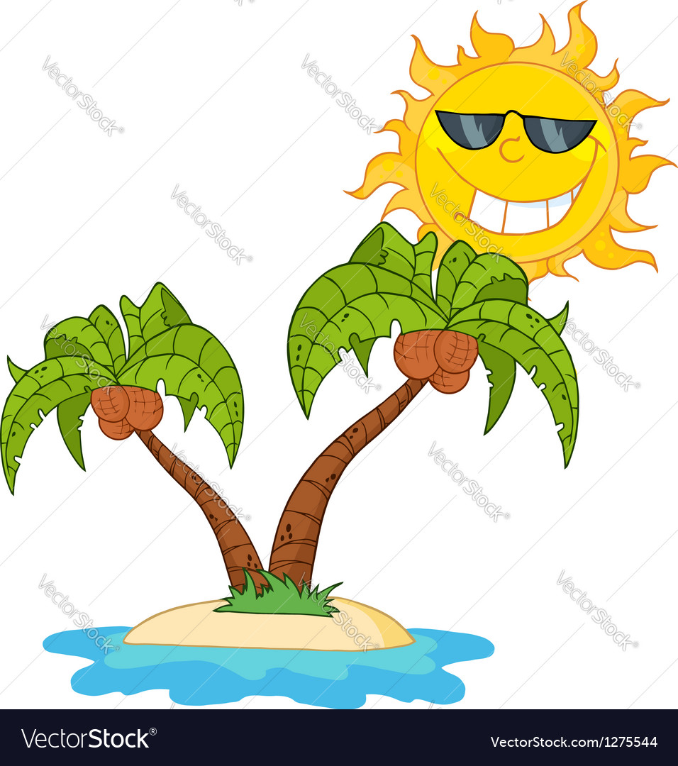 Cartoon island with two palm tree